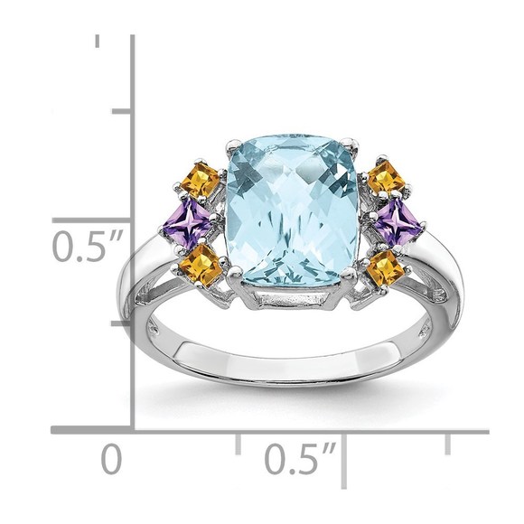 CLOSEOUT! 925 Sterling Silver Light Swiss Blue, Amethyst Citrine Ring - Picture 5 of 6